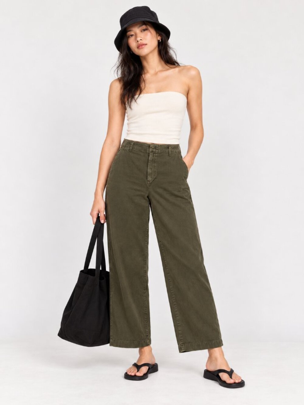 Gap Olive Loose Khaki Wide Leg Crop Pants High Rise Casual Size 10